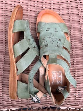 Miz Mooz Green Leather Strappy Cutout Sandals